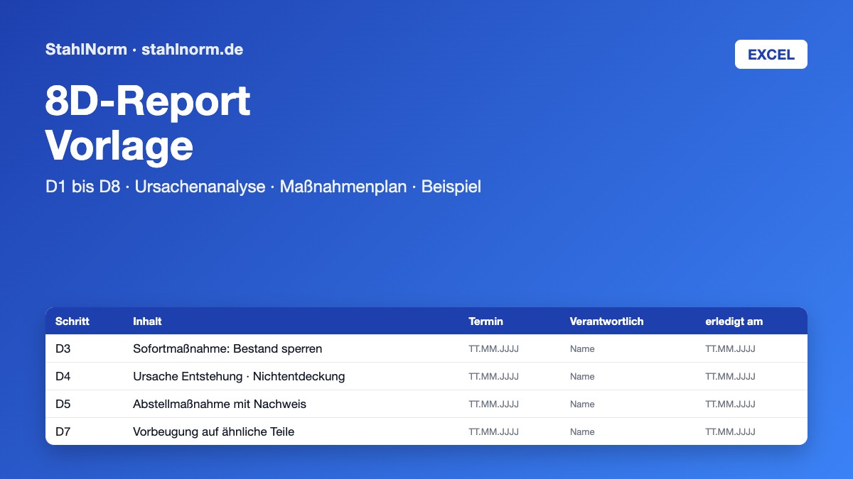 Vorschau: 8D-Report Vorlage für Reklamationen im Stahlbau (Excel)