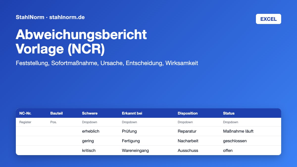 Vorschau: Abweichungsbericht (NCR) Vorlage für den Stahlbau (Excel)