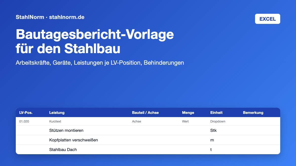 Vorschau: Bautagesbericht-Vorlage für den Stahl- und Metallbau (Excel)