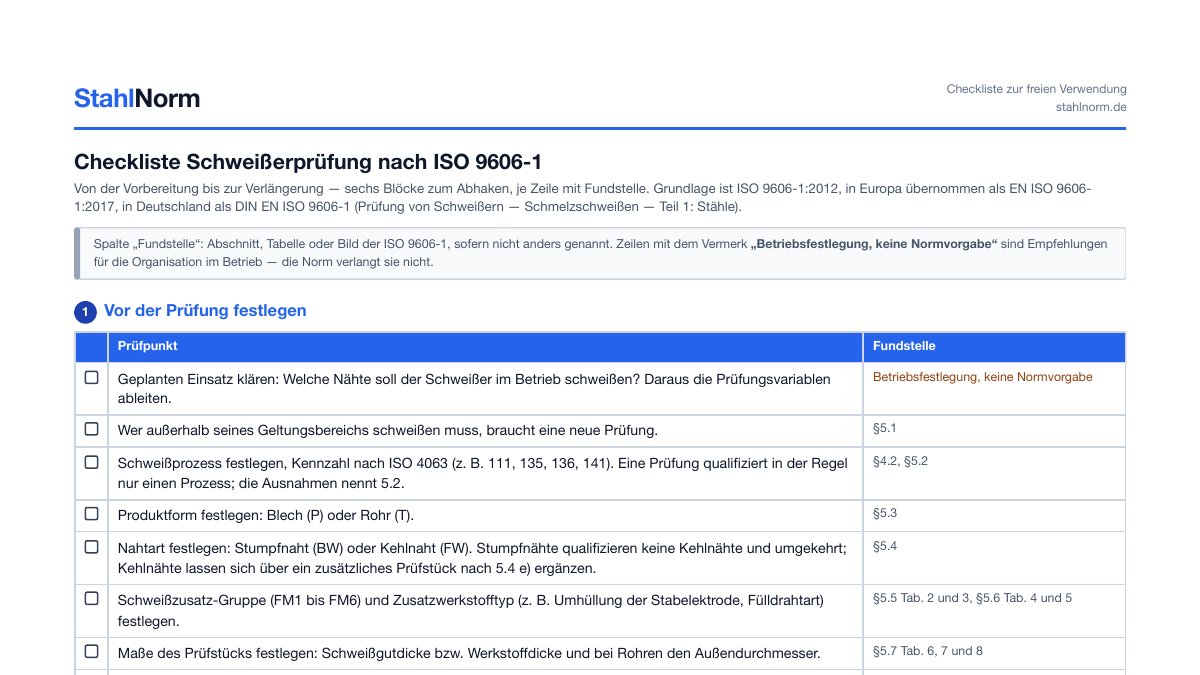 Vorschau: Checkliste Schweißerprüfung nach ISO 9606-1