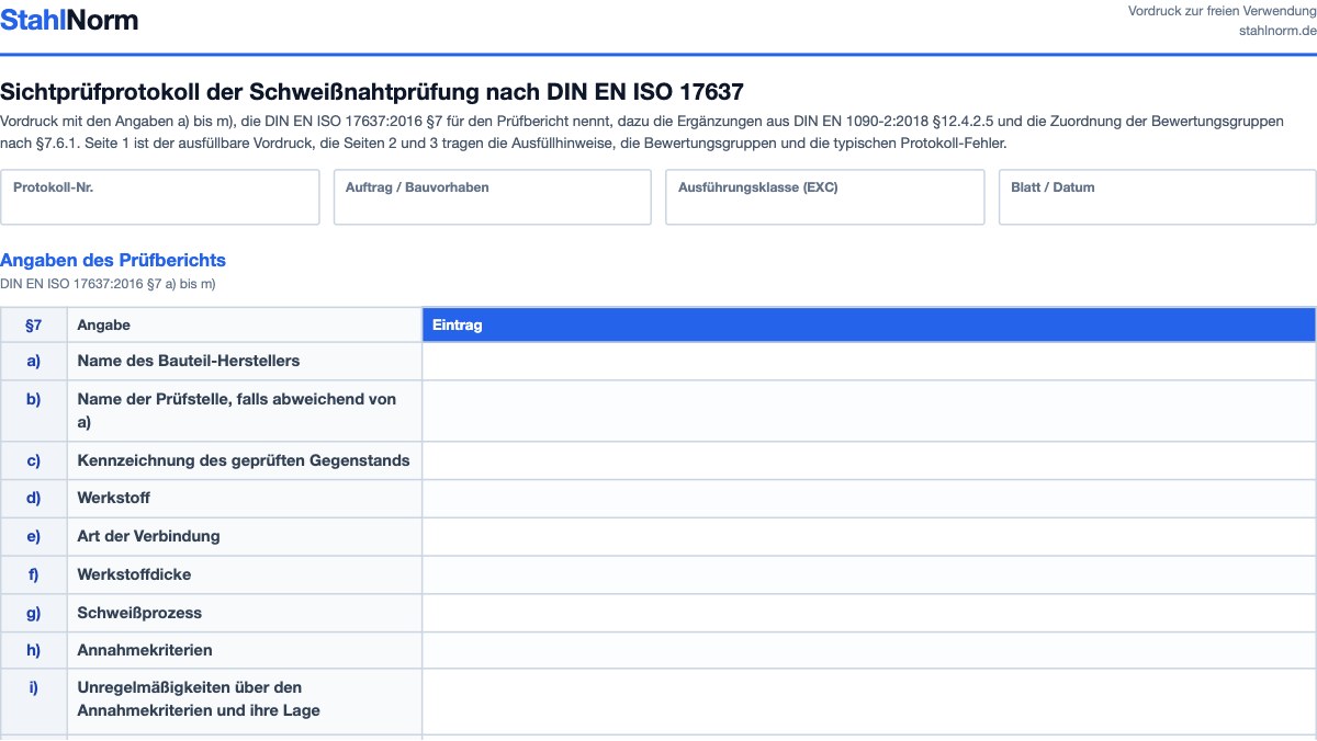 Vorschau: Sichtprüfprotokoll nach ISO 17637