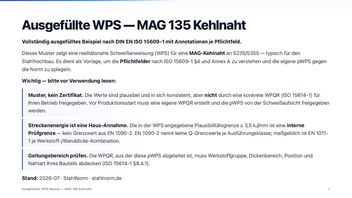 Vorschau: Ausgefülltes WPS-Muster — MAG 135 Kehlnaht